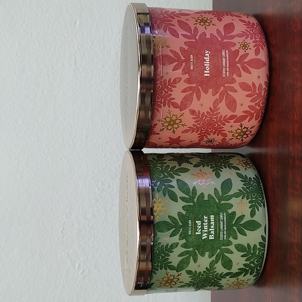 Bath & Body Works White Barn ICED WINTER BALSAM & HOLIDAY  3-Wick Candles